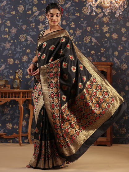 Black & Gold Jari-Toned Paisley Woven Design Banarasi Saree