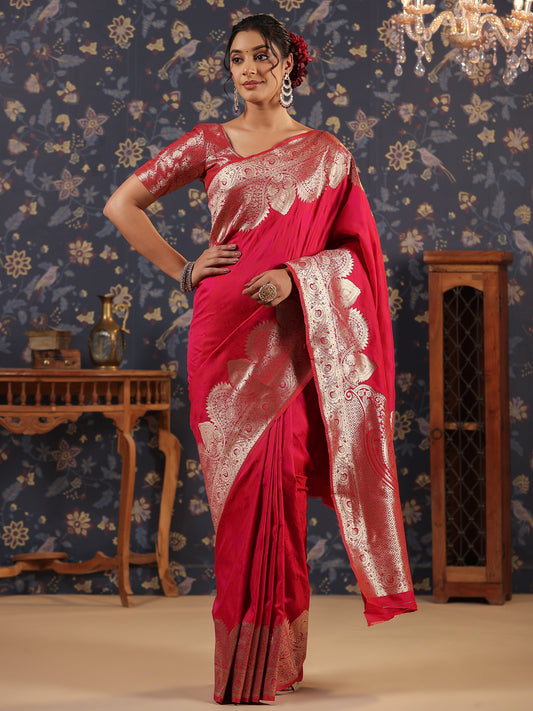 Imperial Red & Gold Jari-Toned Ethnic Woven Design Banarasi Saree