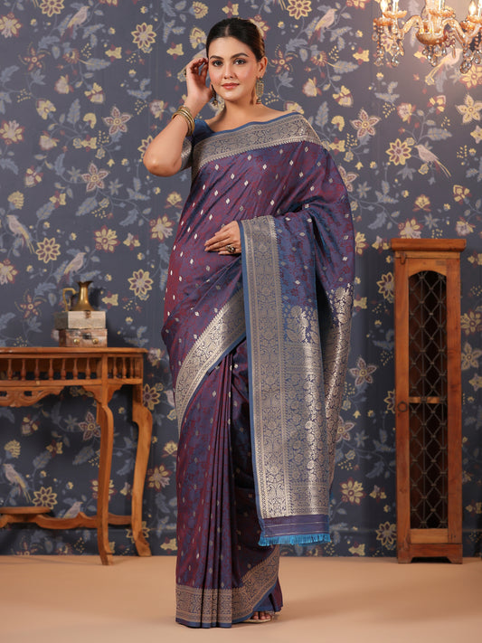 French Voilet Ethnic Motifs Woven Design Saree