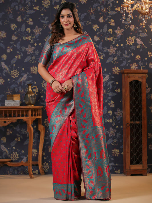 Ethnic Motifs Woven Design Silk Blend Kanjeevaram Sarees