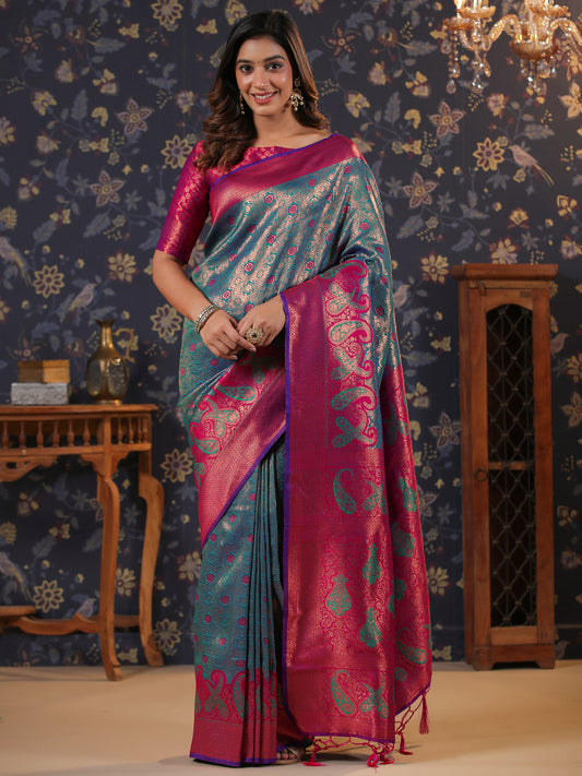 Ethnic Motifs Woven Design Silk Blend Kanjeevaram Sarees