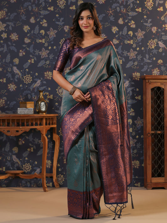 Ethnic Motifs Woven Design Silk Blend Kanjeevaram Sarees